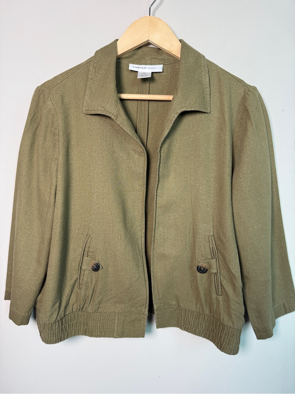 Carole Wren Olive Linen Blend Cropped Jacket Sz M